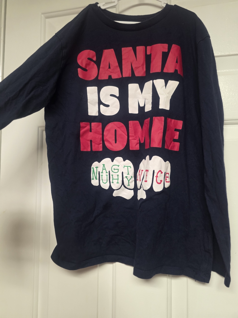 Santa Is My Homie Holiday Tee - Navy with Red & White Print